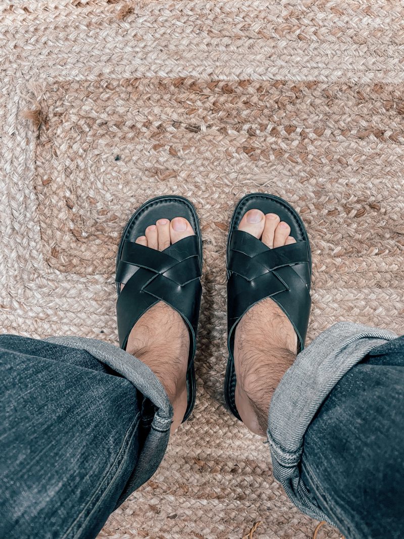 mens flat leather open toe sandals