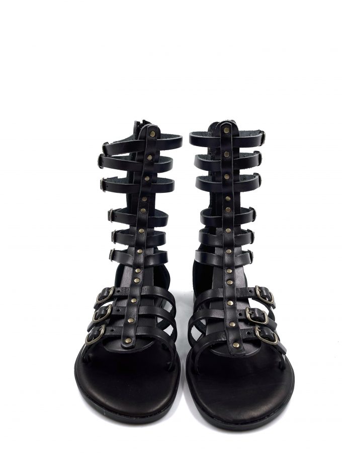 Kalypso Gladiator Ankle High Black Leather Sandals