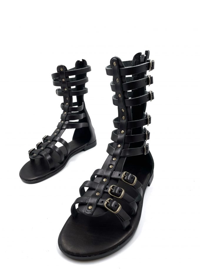 Kalypso Gladiator Ankle High Black Leather Sandals