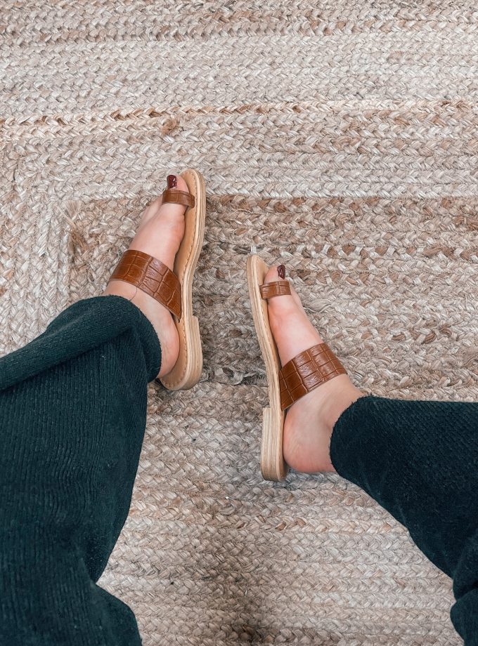 Klelia Slip On Brown Croc Leather Sandals