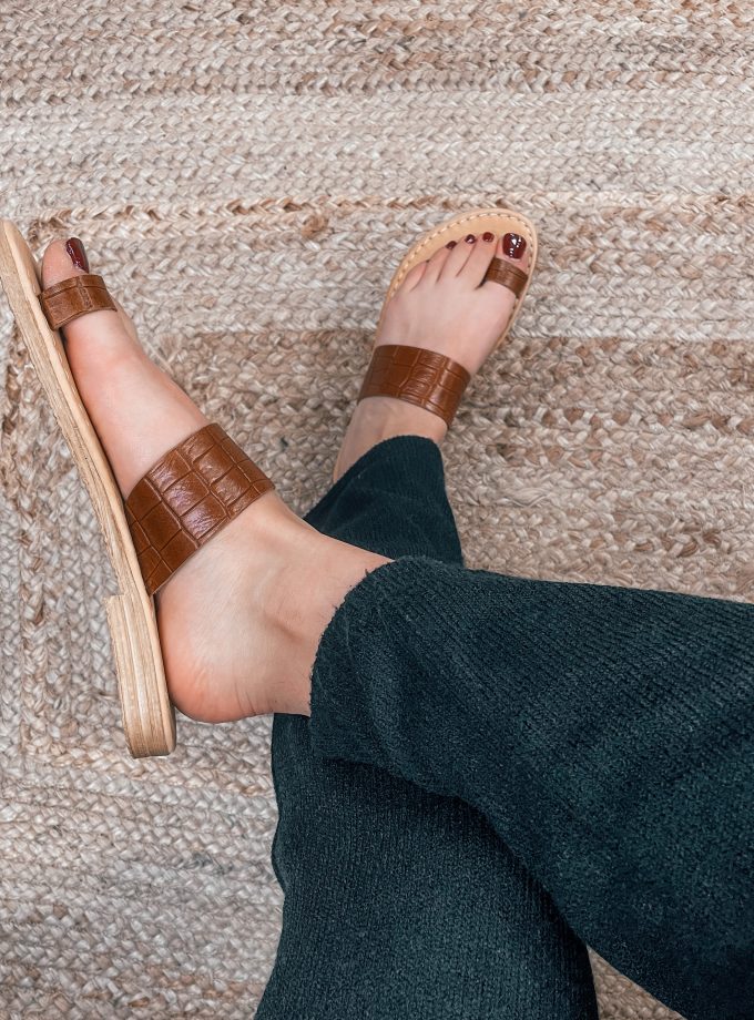 Klelia Slip On Brown Croc Leather Sandals