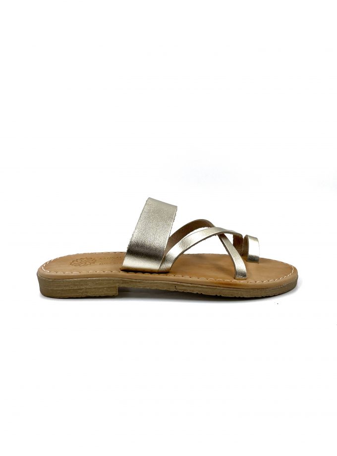 Eratw Flat Leather Golden Sandals