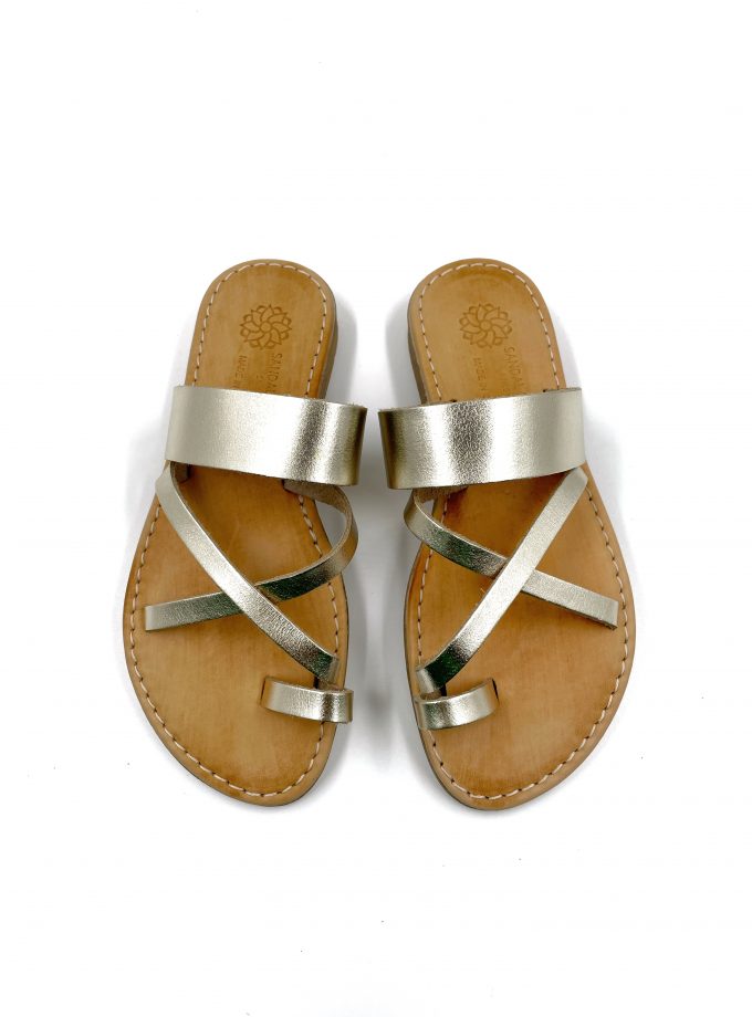 Eratw Flat Leather Golden Sandals