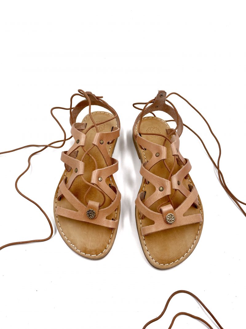 lace up natural leather sandals