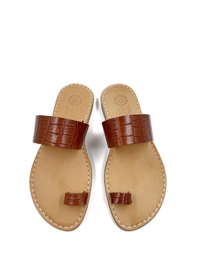 Klelia Slip On Brown Croc Leather Sandals