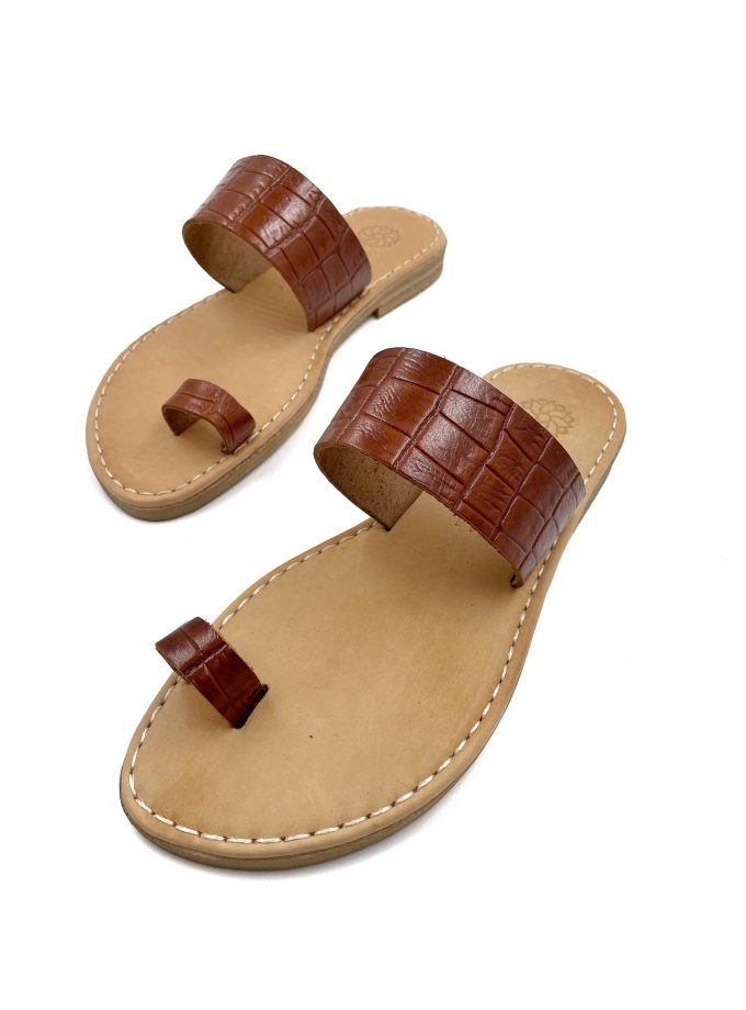 Klelia Slip On Brown Croc Leather Sandals