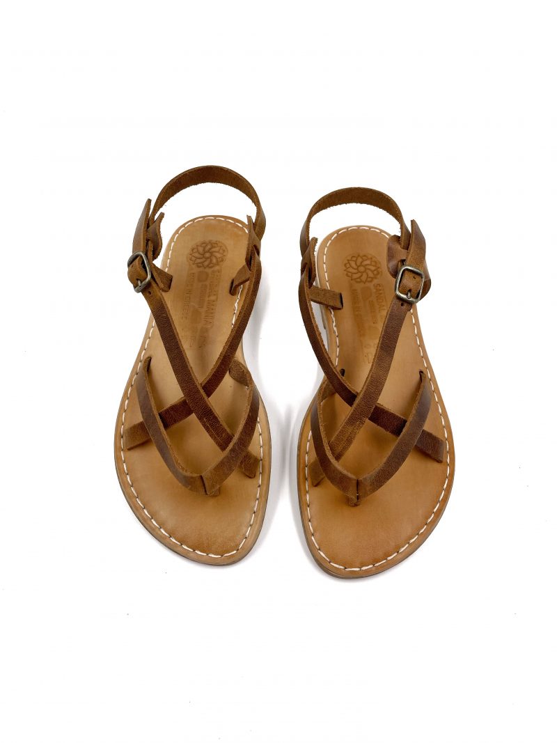 split toe brown leather sandals