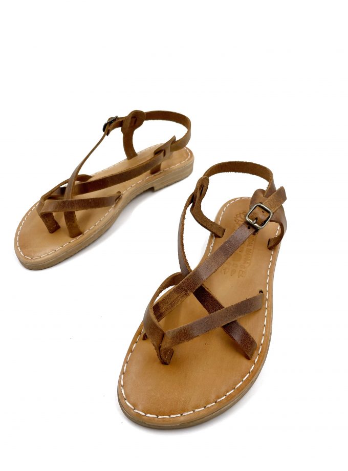 Kiveli Round Toe Brown Leather Sandals