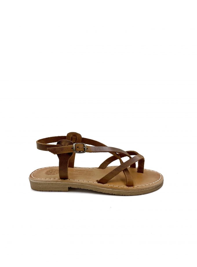 Kiveli Round Toe Brown Leather Sandals
