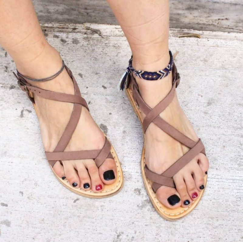 strappy nude leather sandals