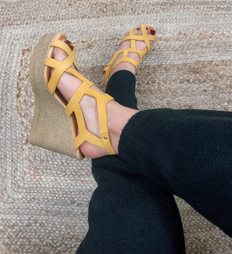 yellow platform leather sandals