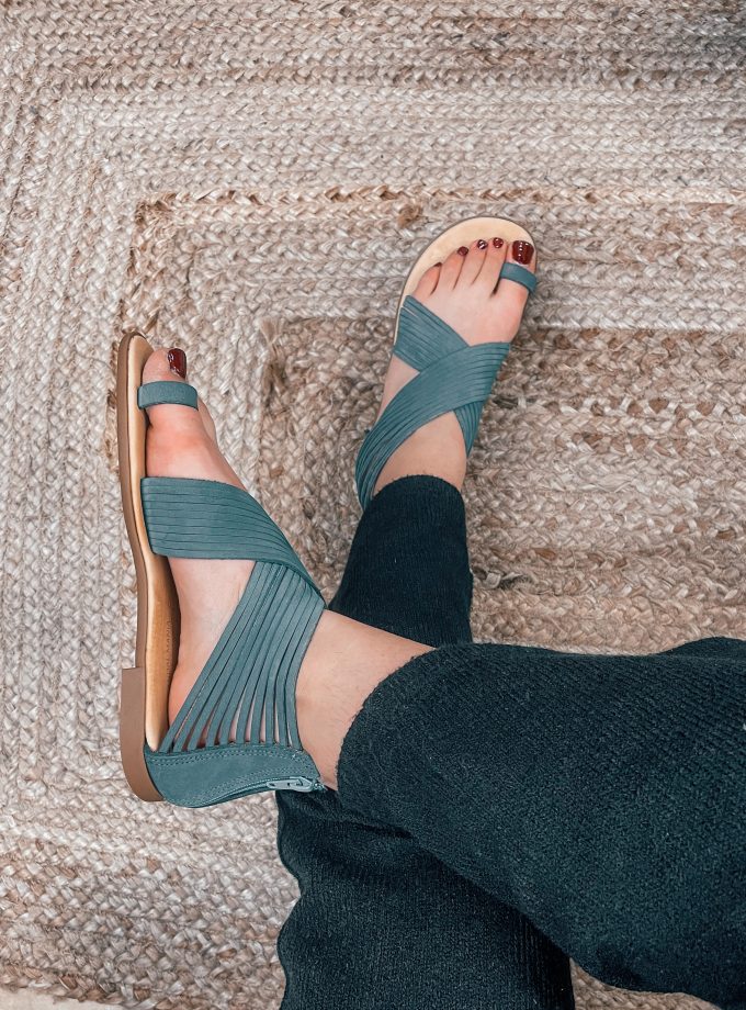 Zakynthos Round Toe Modern Petrol Leather Sandals