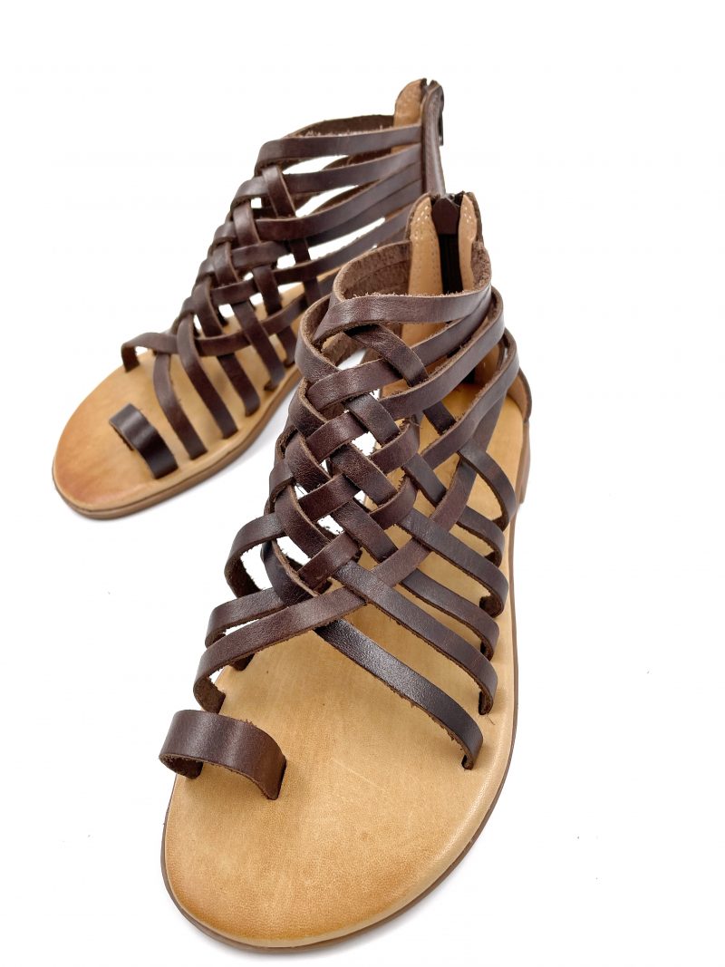 flat leather sandals brown