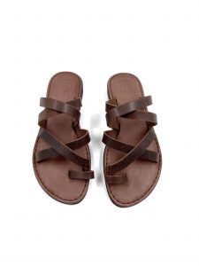 flat round toe leather sandals brown