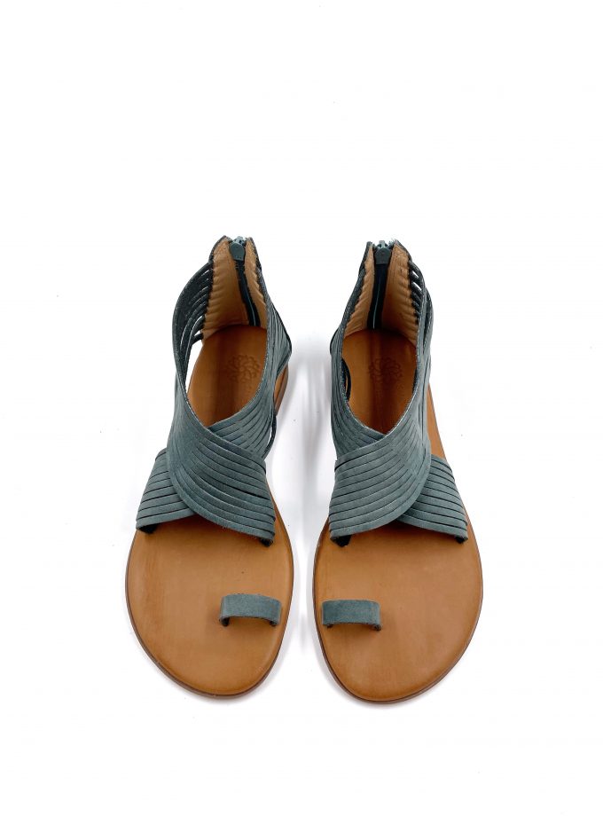 Zakynthos Round Toe Modern Petrol Leather Sandals