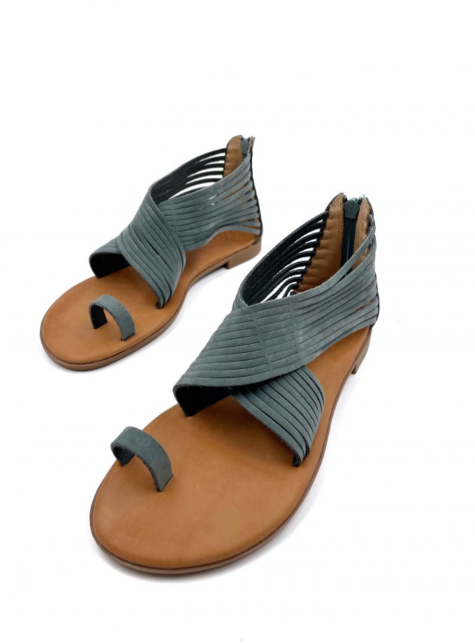 Zakynthos Round Toe Modern Petrol Leather Sandals