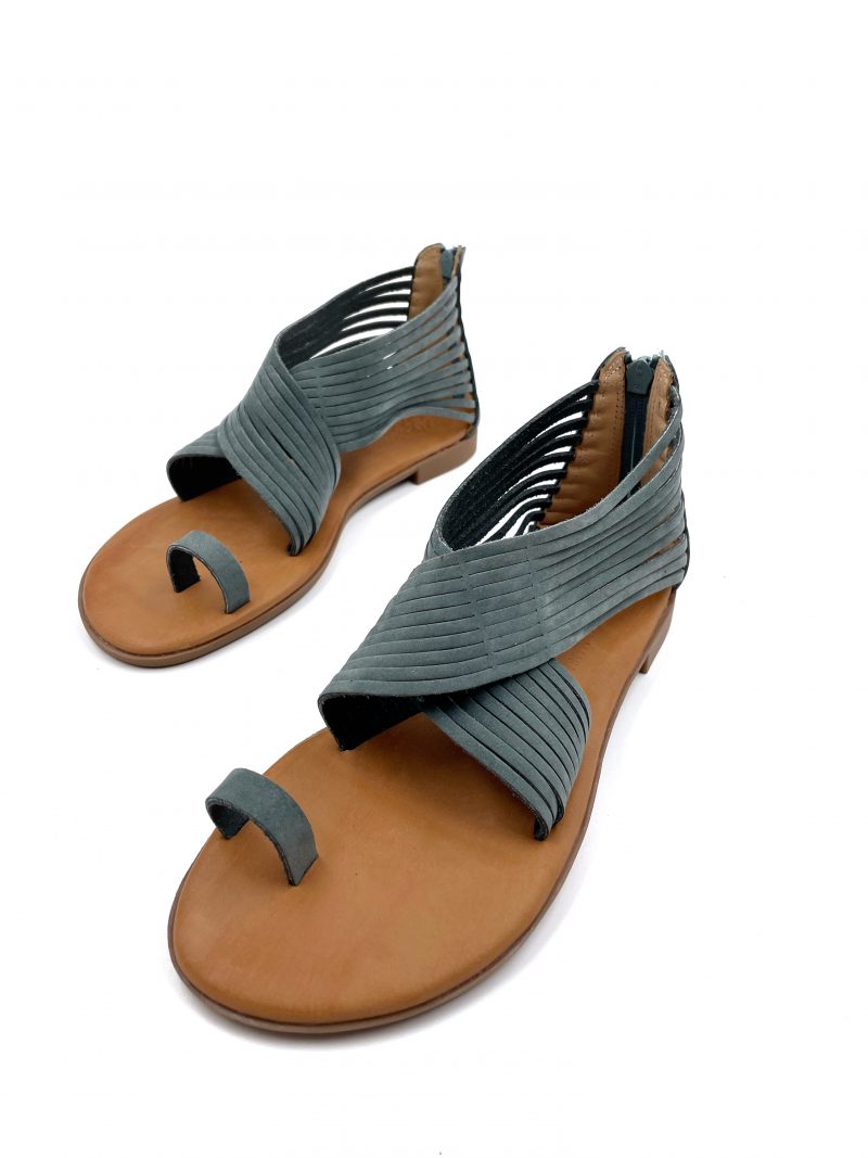 round toe modern petrol leather sandals