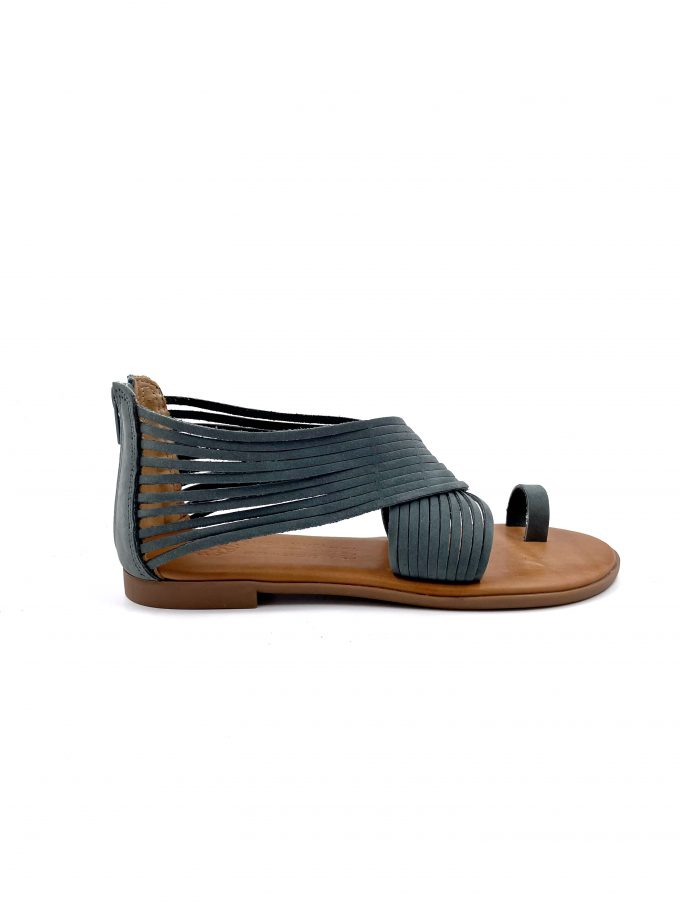 Zakynthos Round Toe Modern Petrol Leather Sandals