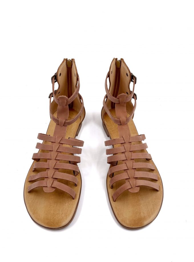 Kythira Mocha Mousse Gladiator Nude Leather Sandals