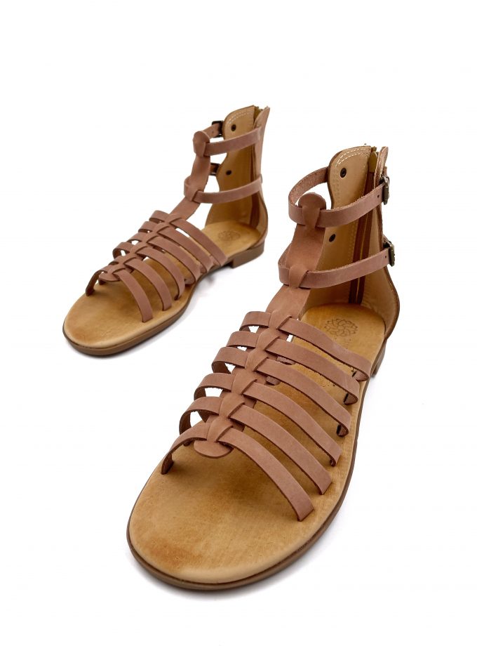 Kythira Mocha Mousse Gladiator Nude Leather Sandals
