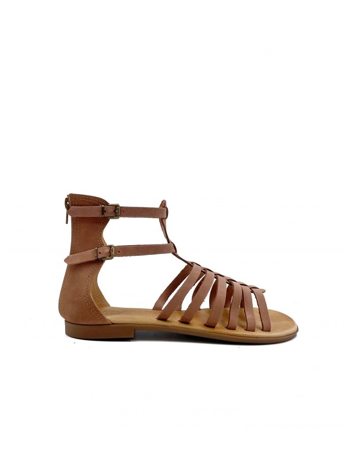 Kythira Mocha Mousse Gladiator Nude Leather Sandals