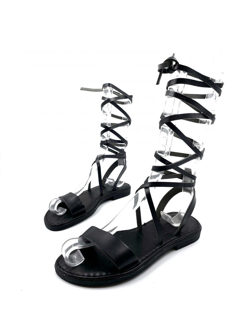 lace up open toe black leather sandals