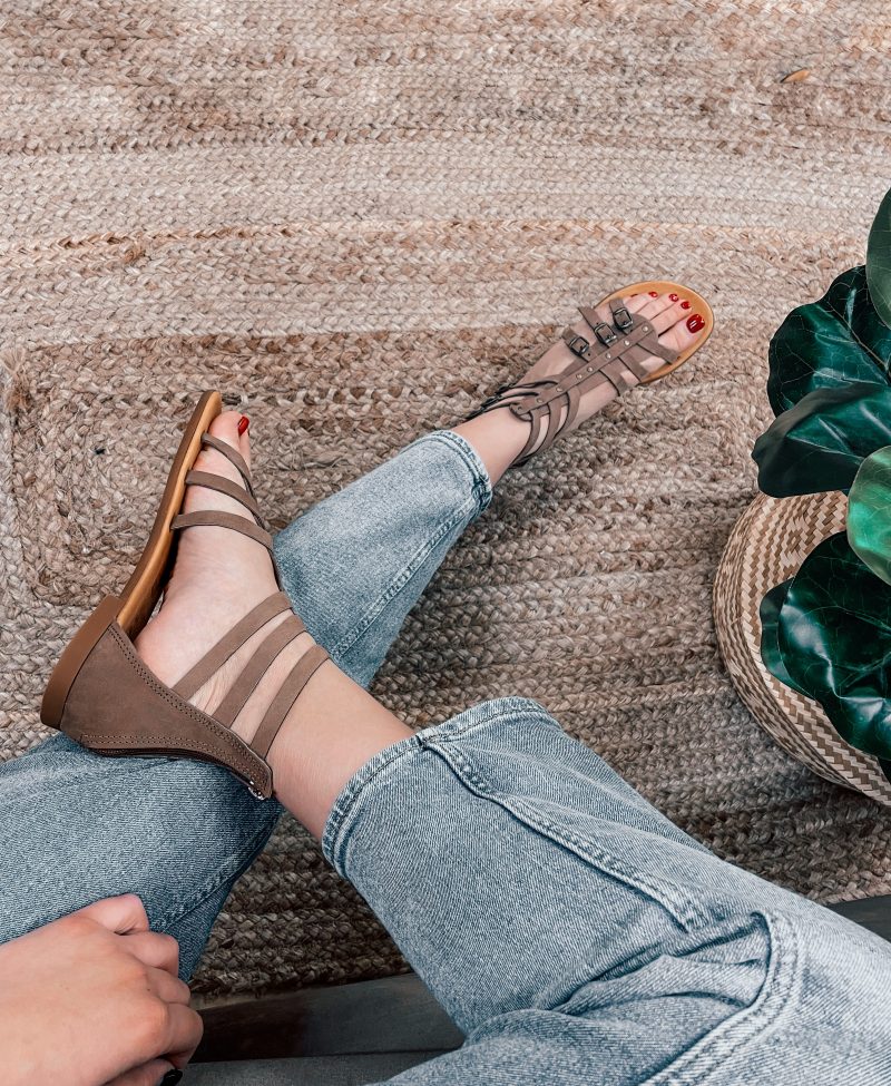 gladiator strappy nude leather sandals
