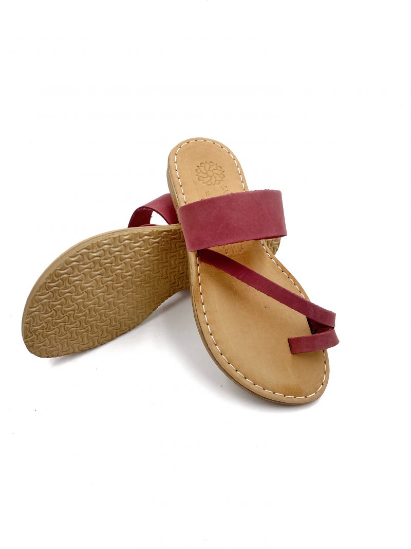 flat bordeaux round toe leather sandals