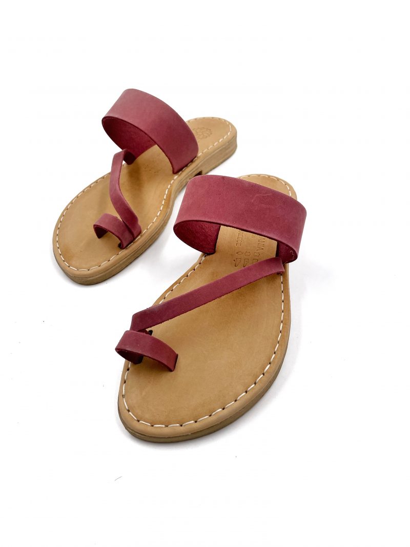 flat bordeaux round toe leather sandals