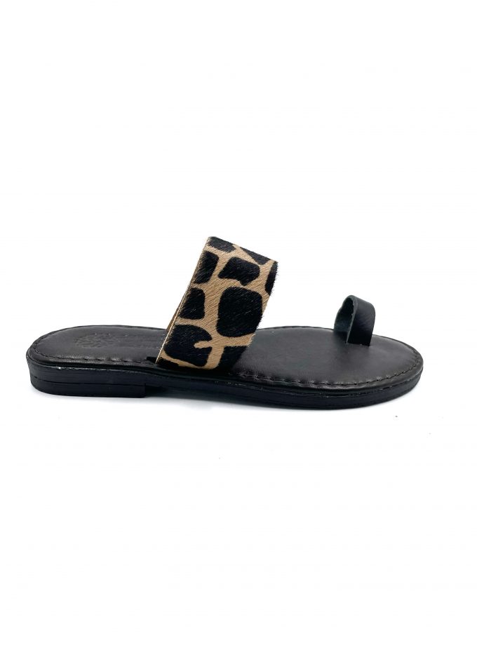 Violetta Animal Print Flat Leather Sandals