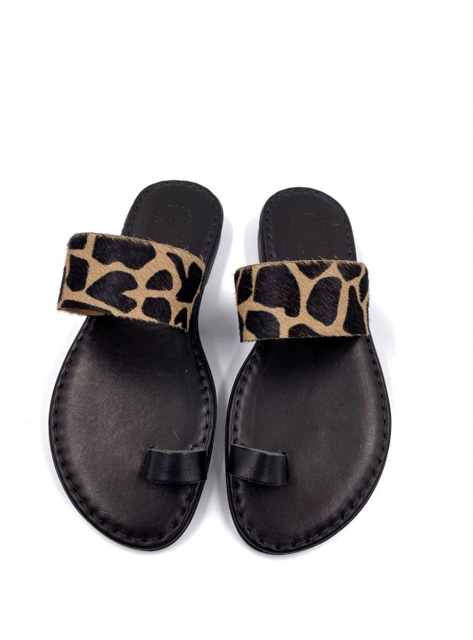 Violetta Animal Print Flat Leather Sandals