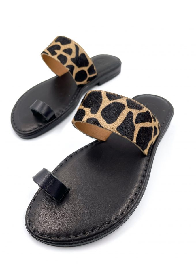 Violetta Animal Print Flat Leather Sandals