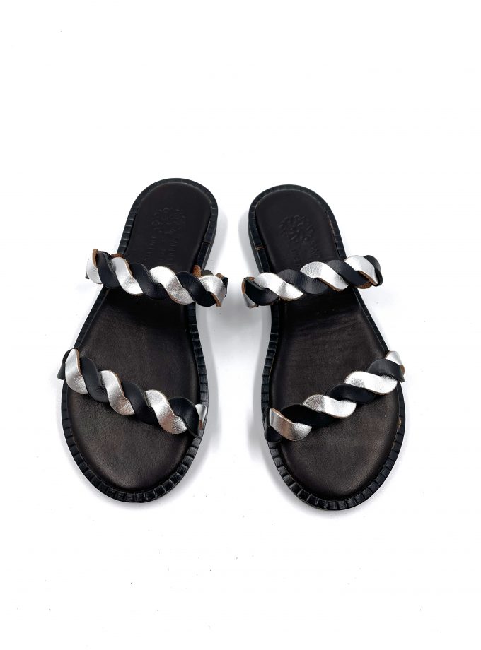 Raina Minimal Black Leather Sandals