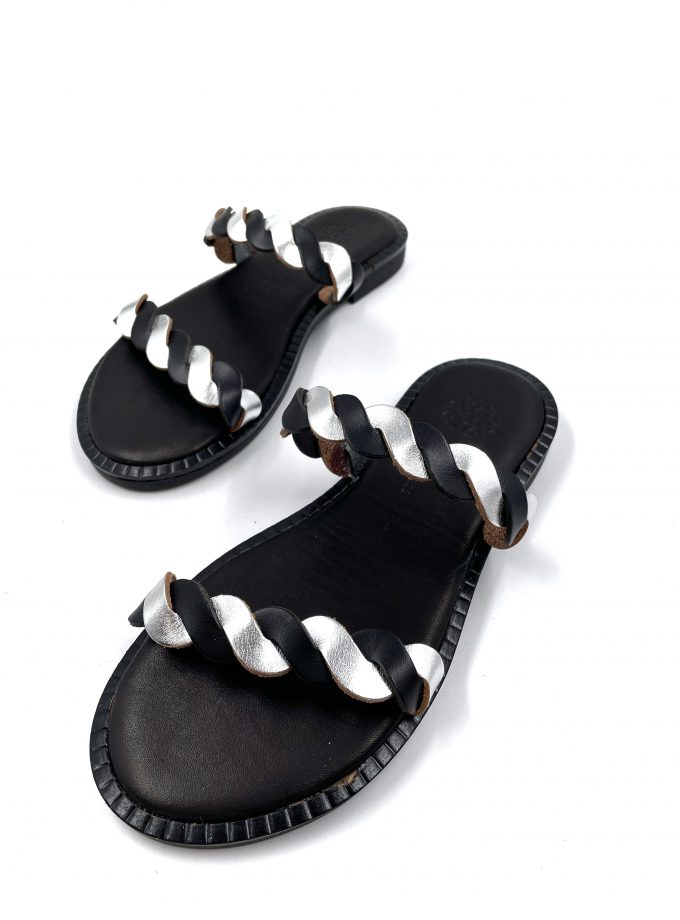 Raina Minimal Black Leather Sandals
