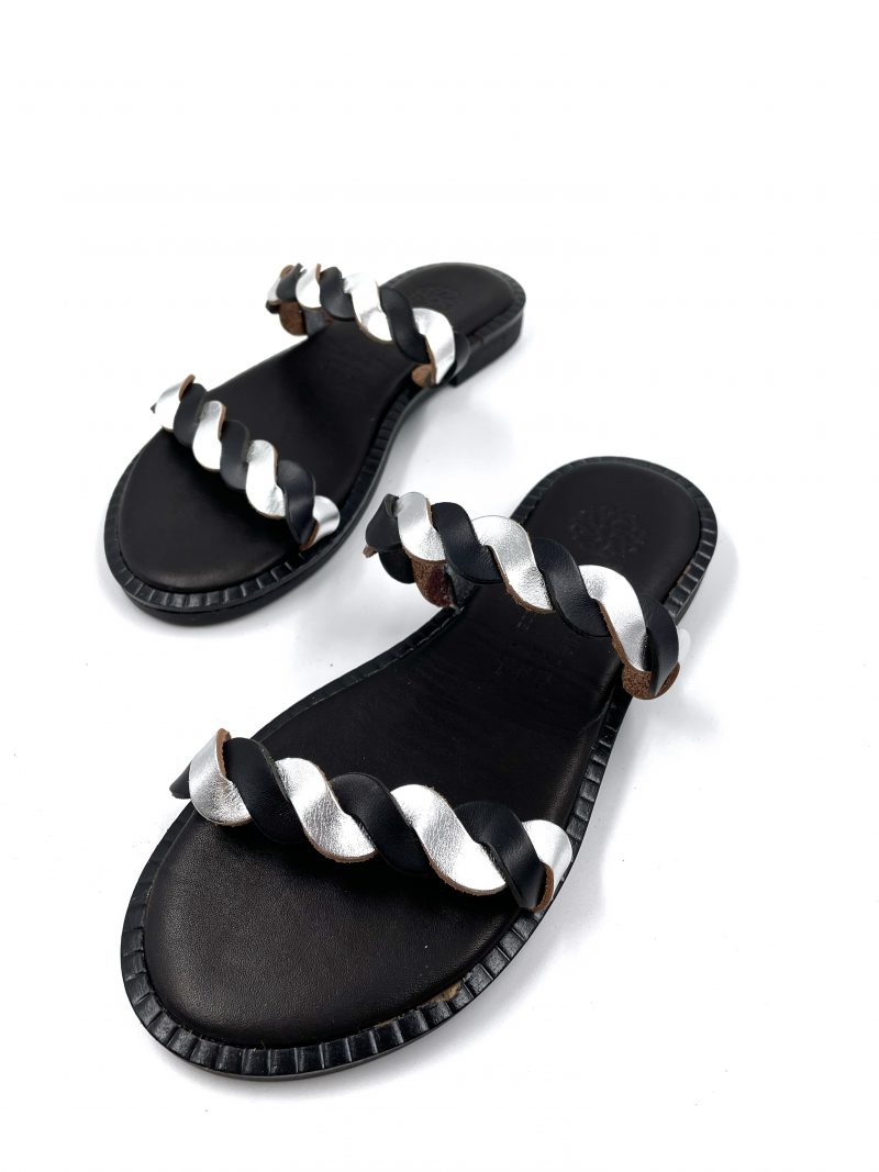 minimal black leather sandals