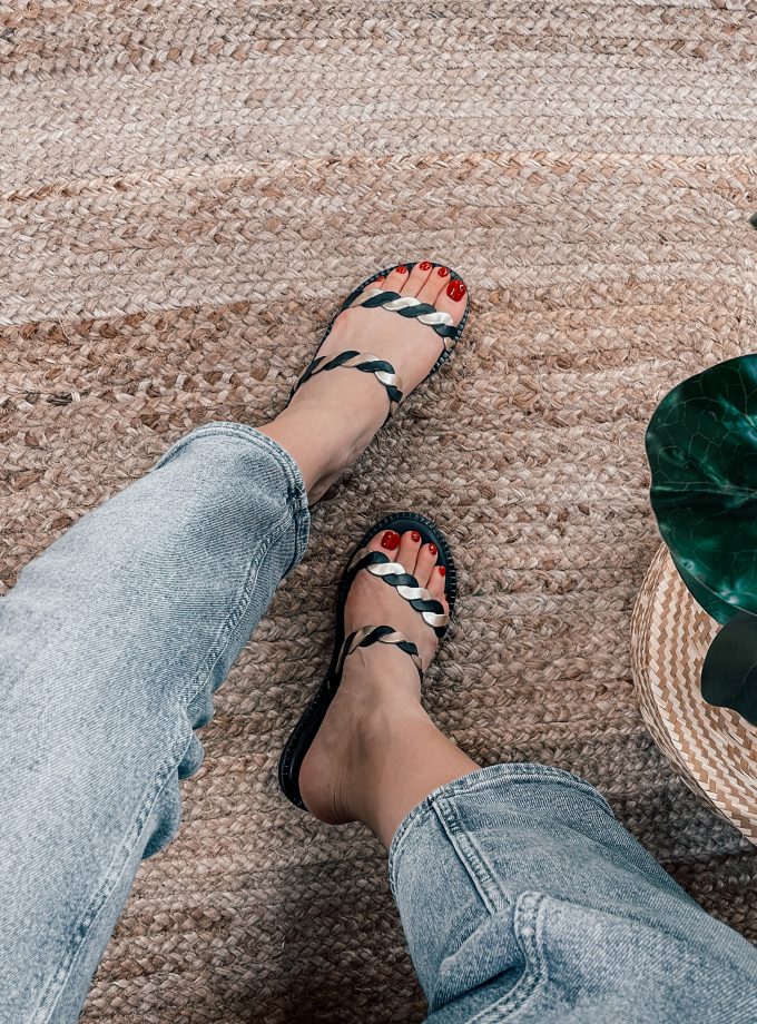 Raina Minimal Black Leather Sandals