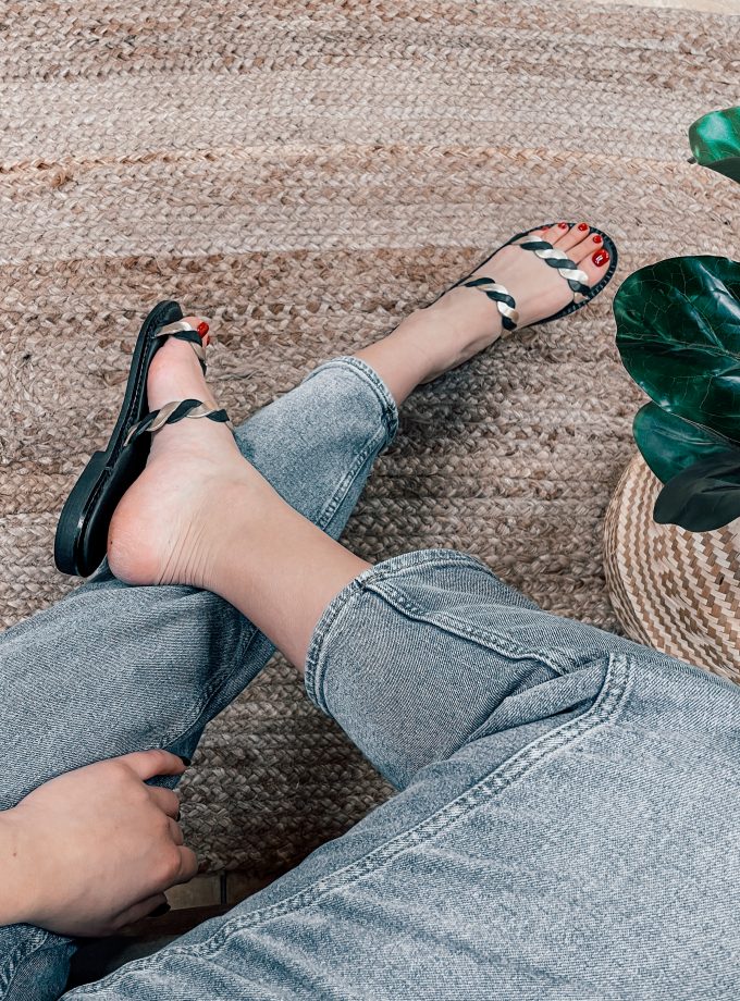 Raina Minimal Black Leather Sandals