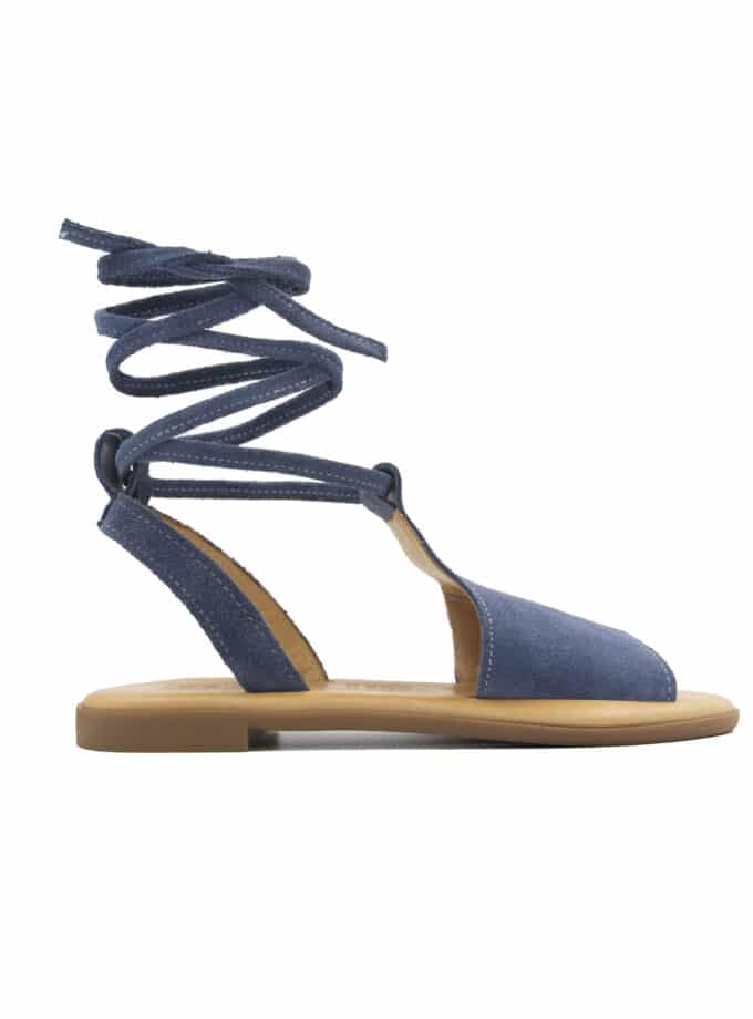 Kalliroi Blue Jean Flat Lace Up Leather Sandals