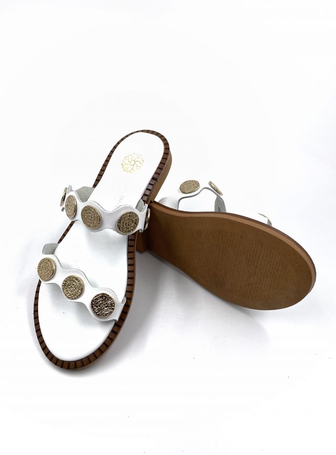 flat slip on leather sandals white