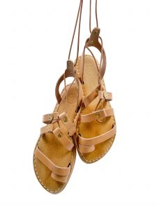 flat leather lace up sandals natural