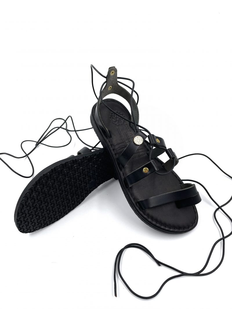 flat leather lace up sandals black