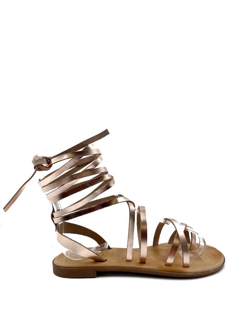 lace up rose gold leather sandals