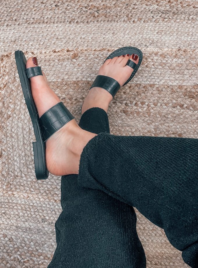 Klelia Slip On Black Croc Leather Sandals