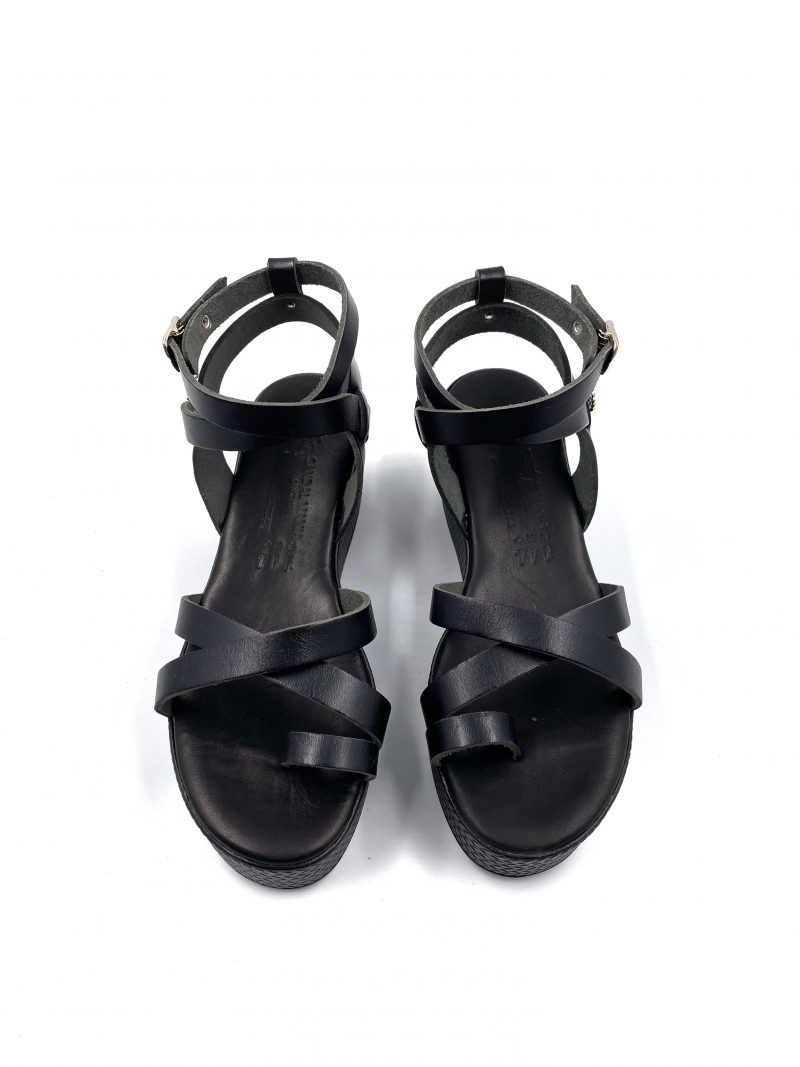 black leather platform sandals