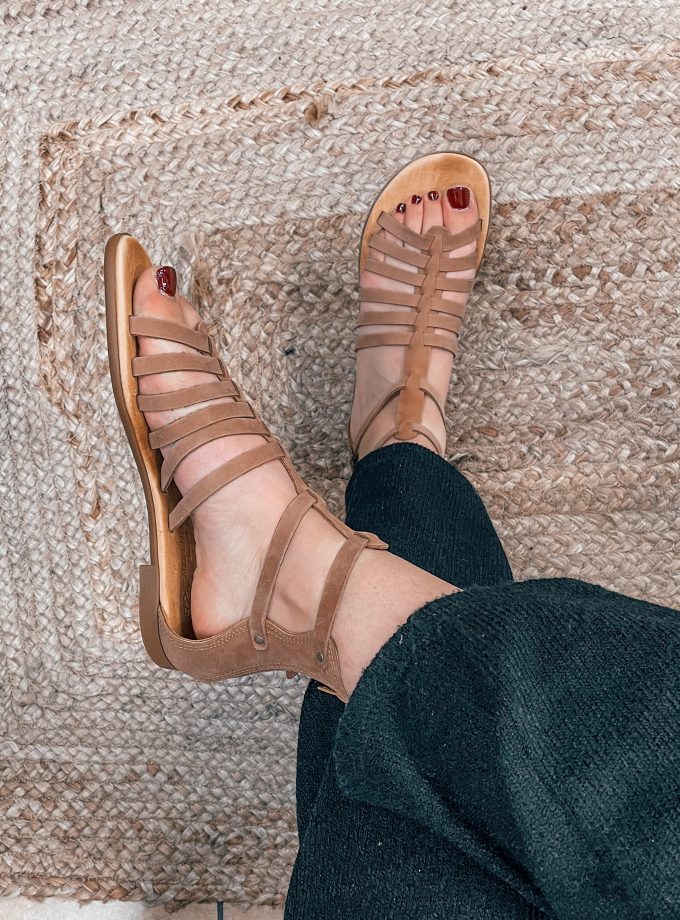 Kythira Mocha Mousse Gladiator Nude Leather Sandals