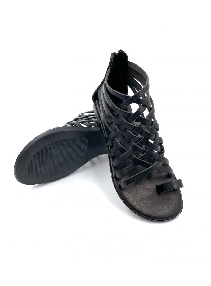 flat leather sandals black
