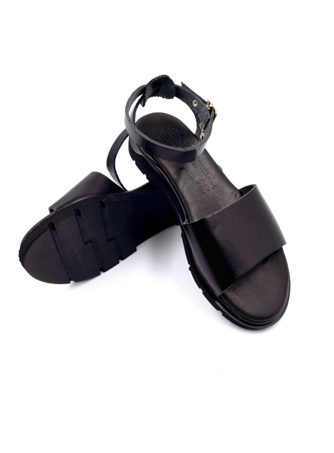 flat black open toe leather sandals