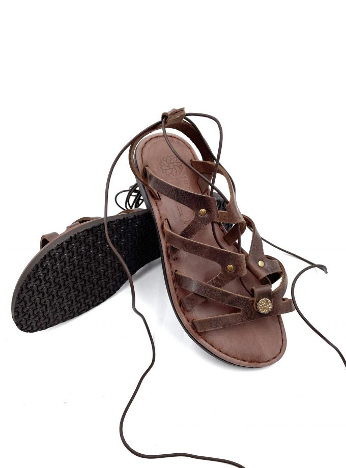 lace up brown leather sandals