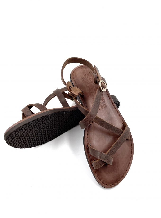 strappy brown leather sandals