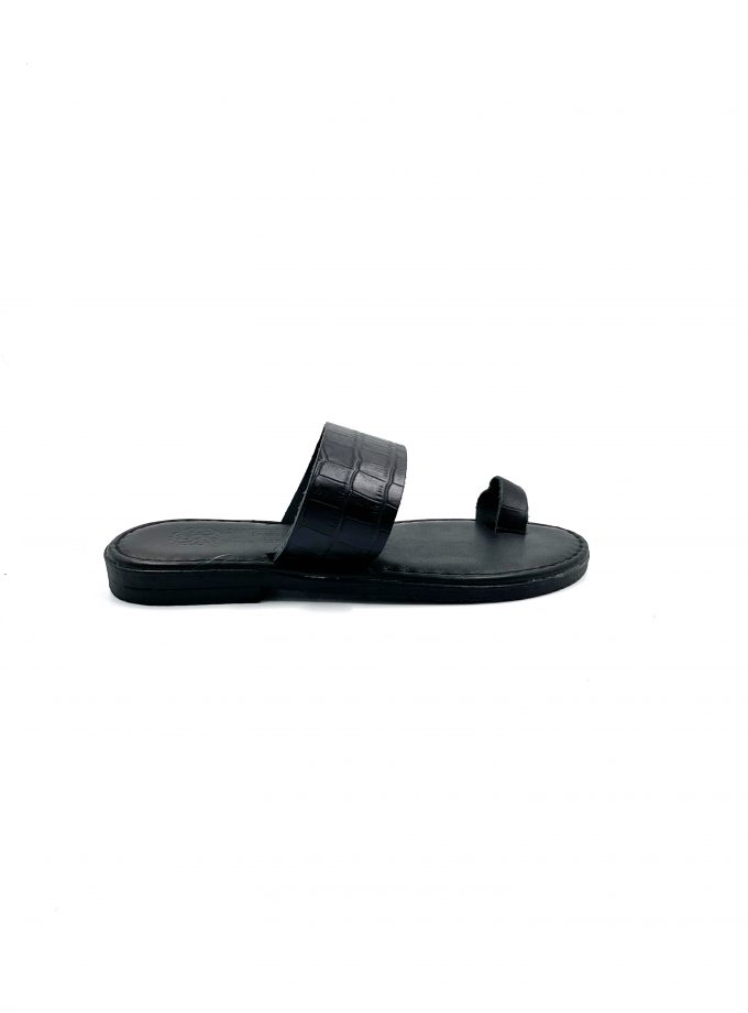 Klelia Slip On Black Croc Leather Sandals
